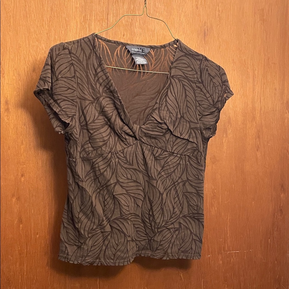 Basic Editions Dark Brown Leaf Pattern Blouse